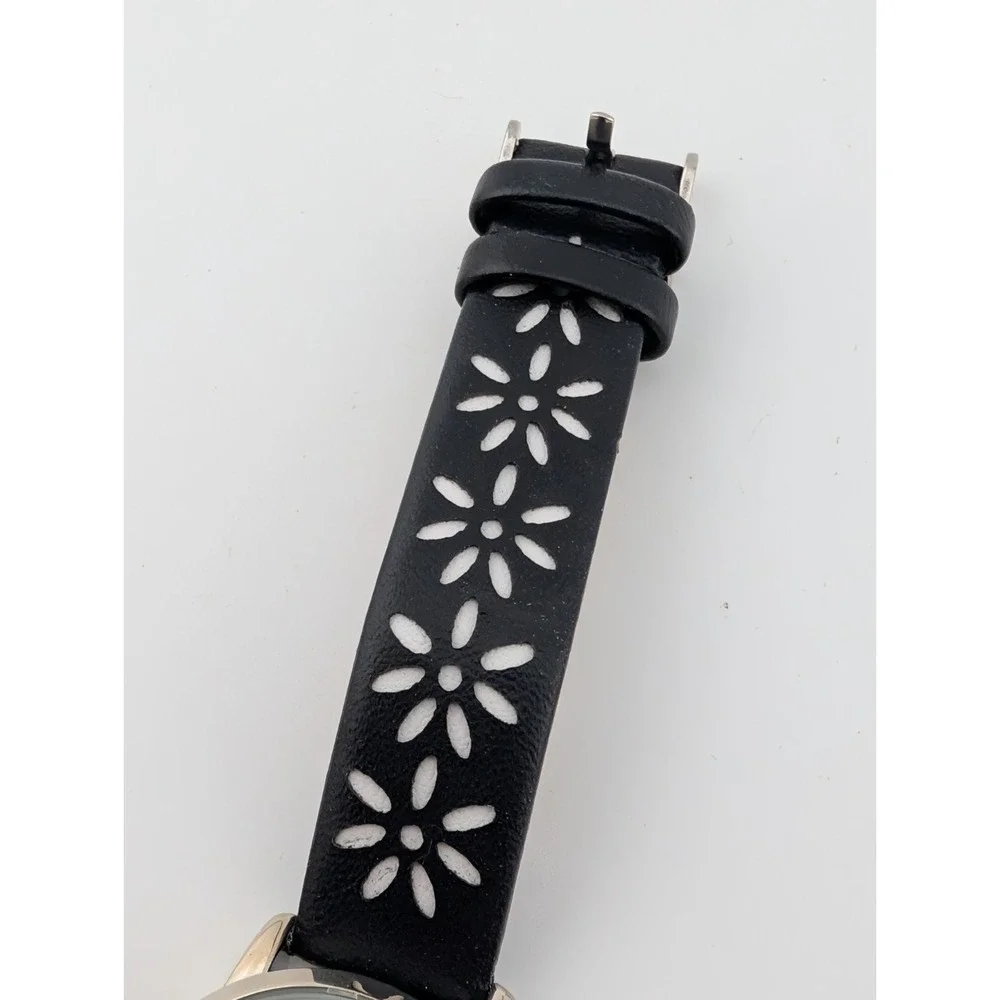 Time & Tru Watch Women MOP‎ Dial Crystal Accent Black/White Floral Band- Working